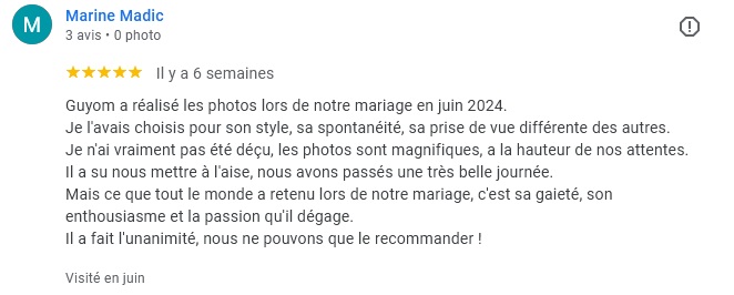 Avis client mariés, guyom...Photograohe photographe de mariage Bergerac, Dordogne france 2024